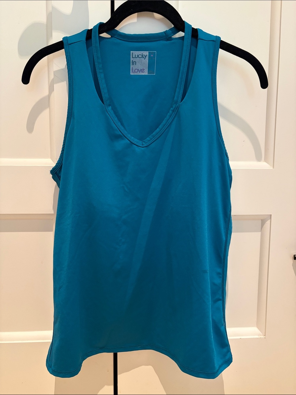 Lucky in Love Teal V-Neck Racerback Tank